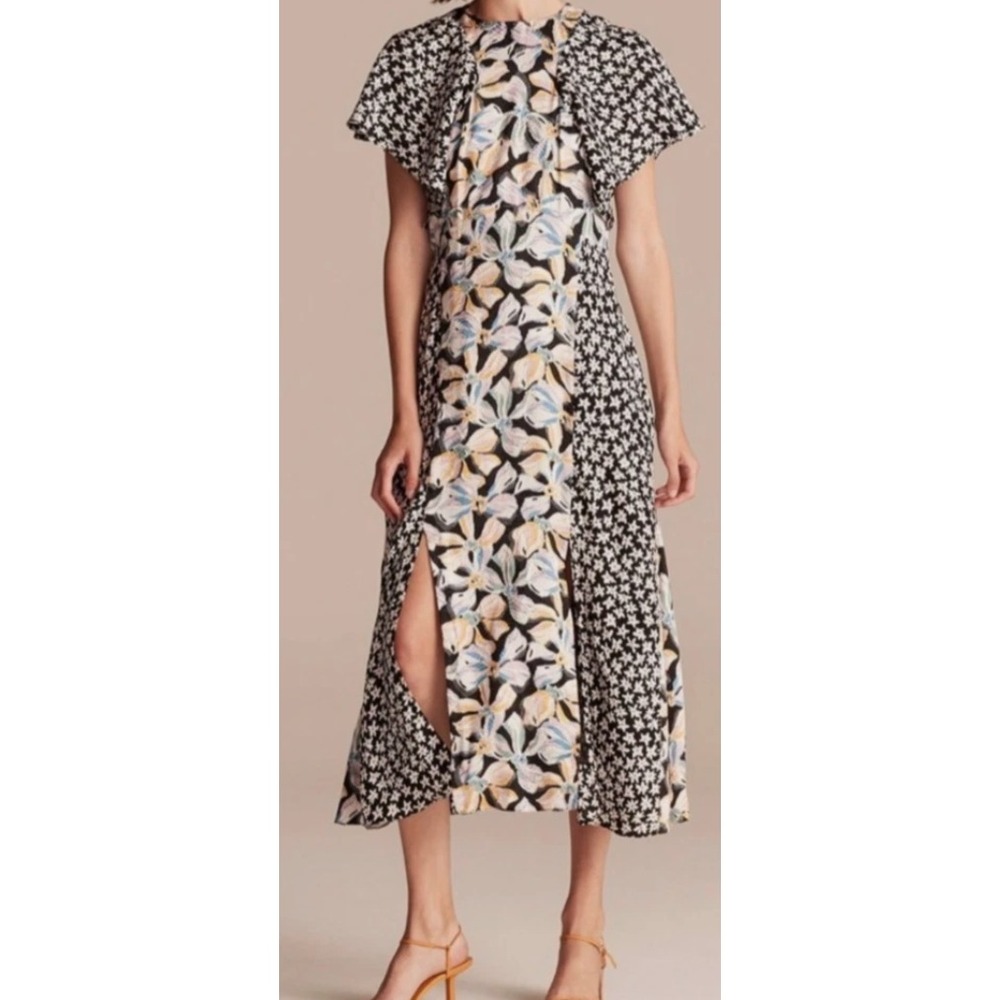 Rebecca Taylor maxi dress 4 Small black multicolor Bow fleur silk blend floral